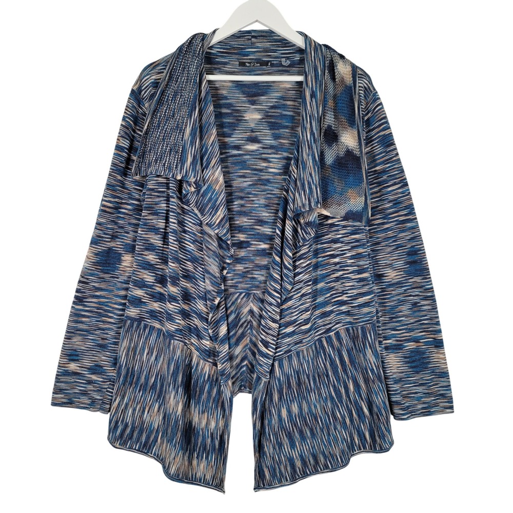 Nic + Zoe Cardigan Women XL Blue Space Dye Draped Open Front Peplum Knit Sweater